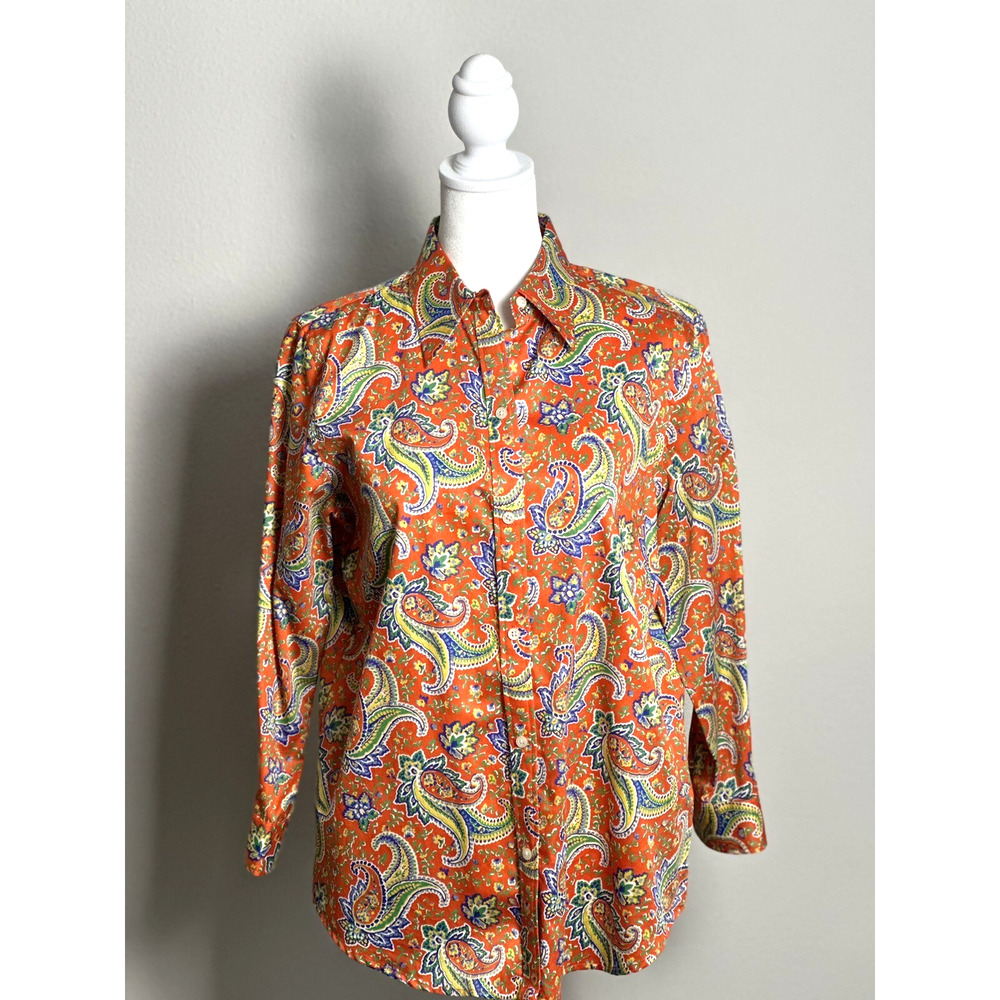 Lauren Ralph Lauren Women's Paisley Orange Paisley Long sleeve Blouse - Picture 1 of 16